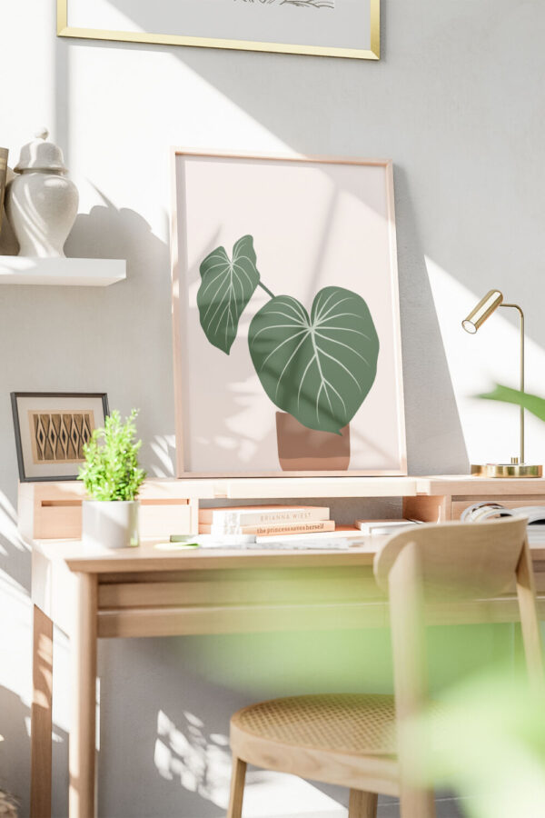 Minimalist Philodendron Portrait Framed Desk Soil and Vine